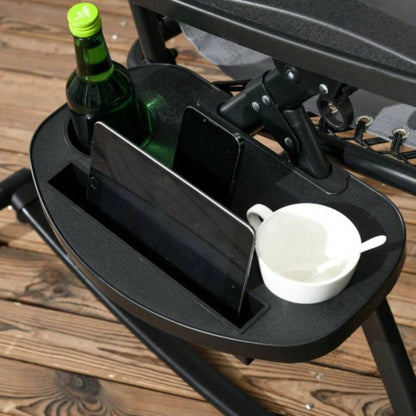 Outsunny 2 Pieces Outdoor Rocking Chairs, Foldable Reclining Zero Lounge Rocker with Pillow, Cup Phone Holder, Combo Design with Folding, Gray
