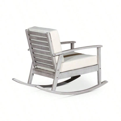 Eucalyptus Rocking Chair With Cushions, Silver Gray, Navy Cushions