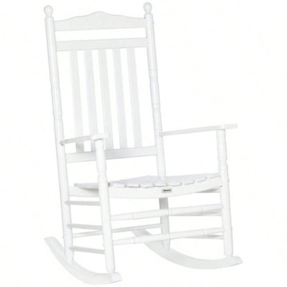Outsunny Traditional Wooden High - Back Rocking Chair Porch, Indoor/Outdoor, White