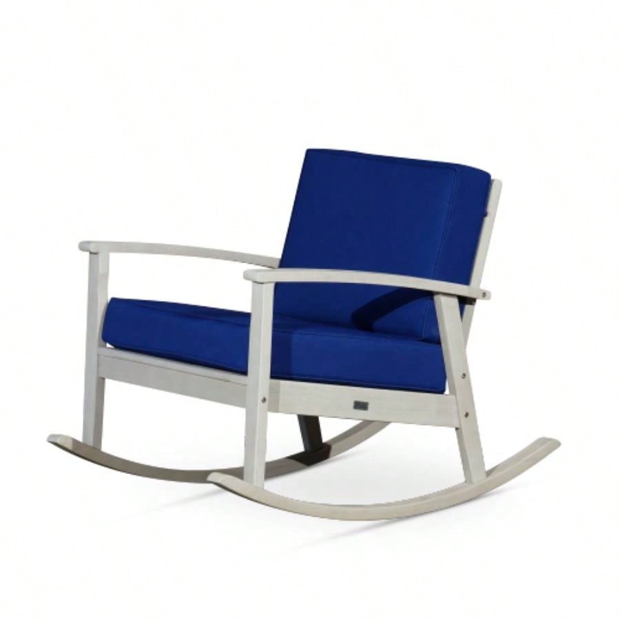 Eucalyptus Rocking Chair With Cushions, Silver Gray, Navy Cushions