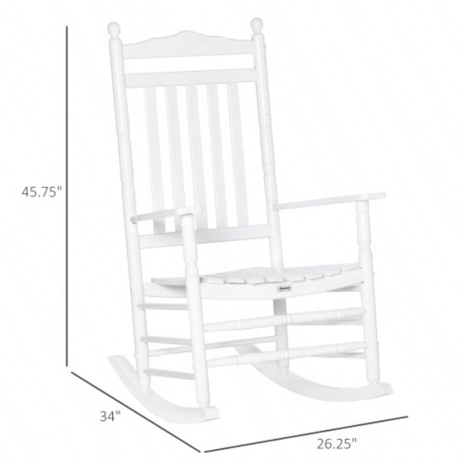 Outsunny Traditional Wooden High - Back Rocking Chair Porch, Indoor/Outdoor, White
