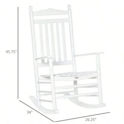 Outsunny Traditional Wooden High - Back Rocking Chair Porch, Indoor/Outdoor, White