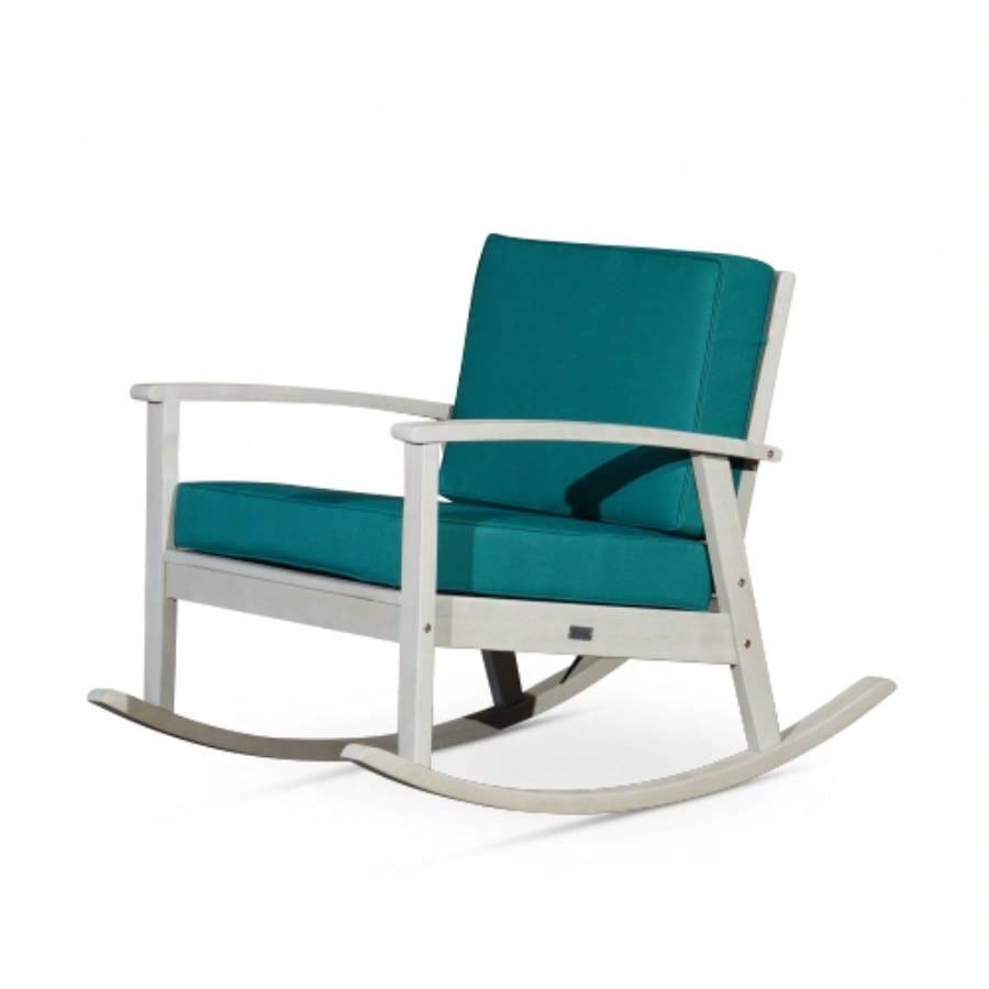 Eucalyptus Rocking Chair With Cushions, Silver Gray, Navy Cushions
