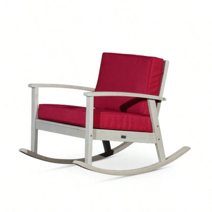 Eucalyptus Rocking Chair With Cushions, Silver Gray, Navy Cushions