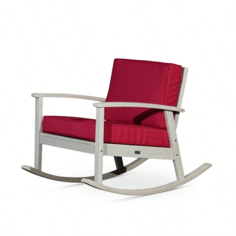 Eucalyptus Rocking Chair With Cushions, Silver Gray, Navy Cushions