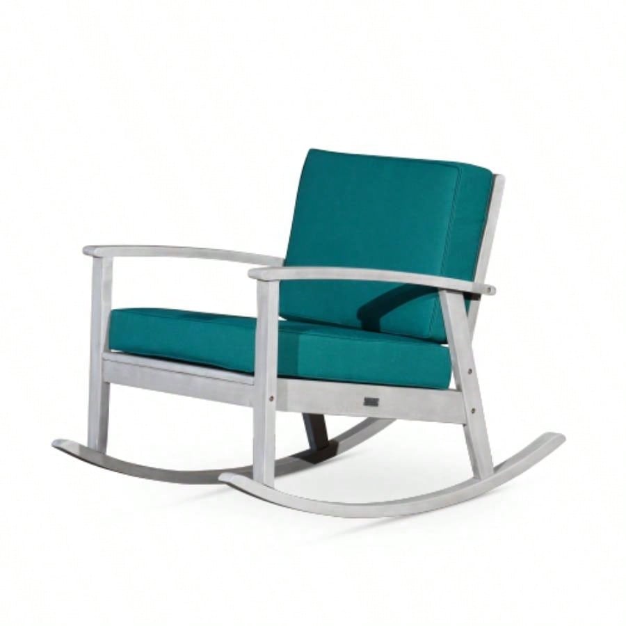Eucalyptus Rocking Chair With Cushions, Silver Gray, Navy Cushions