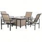 5 Piece Garden Patio Dining Set, Steel, Outdoor Conversation Set, Square Dinner Table with Built - in Bucket Insert, 4 Rocking Chairs Garden, Lawn, Backyard, Beige