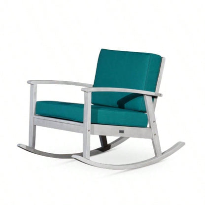 Eucalyptus Rocking Chair With Cushions, Silver Gray, Navy Cushions