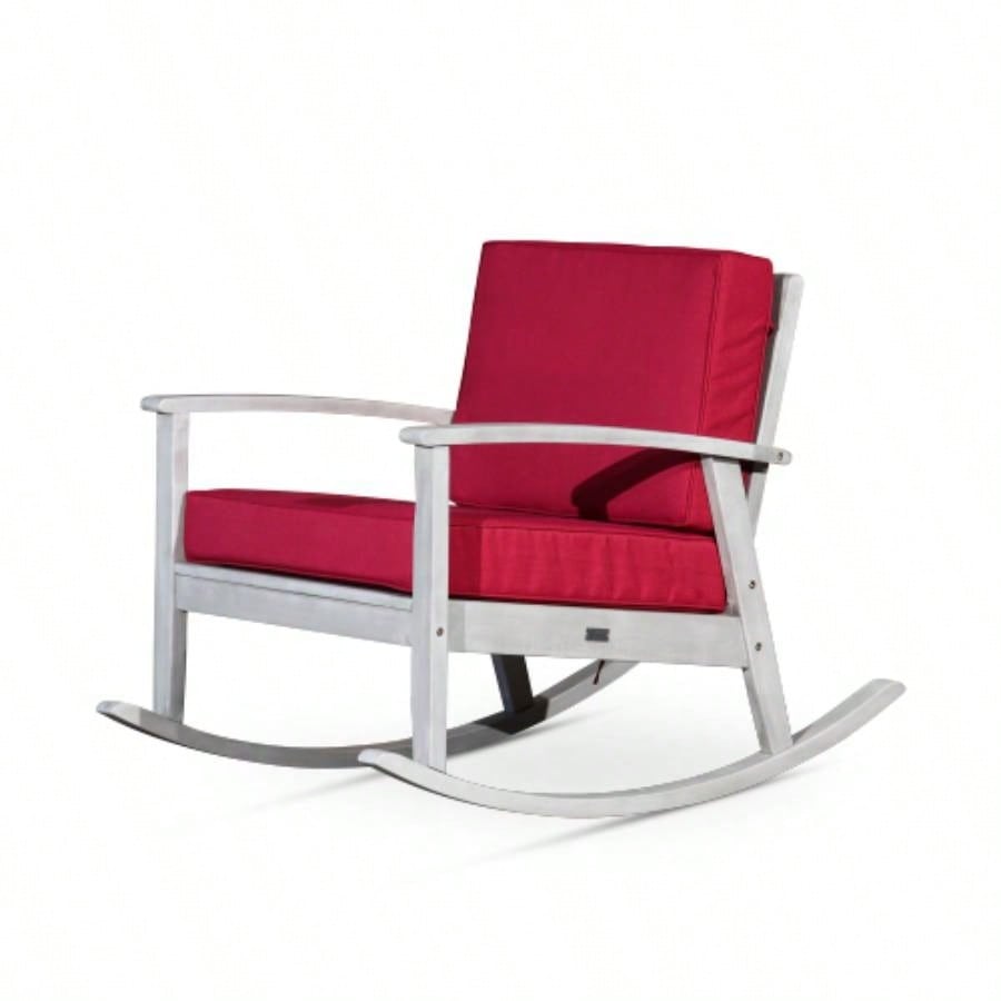 Eucalyptus Rocking Chair With Cushions, Silver Gray, Navy Cushions