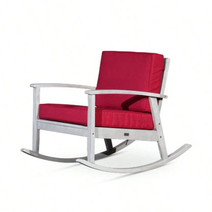 Eucalyptus Rocking Chair With Cushions, Silver Gray, Navy Cushions