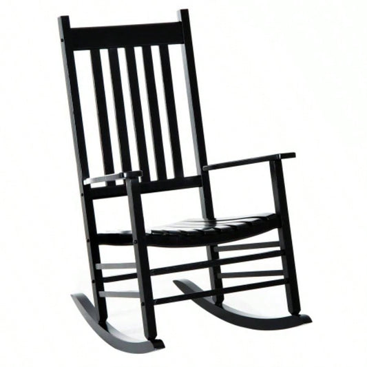 Outsunny Outdoor Rocking Chair, Patio Wooden Rocking Chair with Smooth Armrests, High Back Garden, Balcony, Porch, Supports Up to 352 lbs. Black
