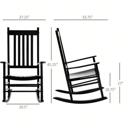 Outsunny Outdoor Rocking Chair, Patio Wooden Rocking Chair with Smooth Armrests, High Back Garden, Balcony, Porch, Supports Up to 352 lbs. Black