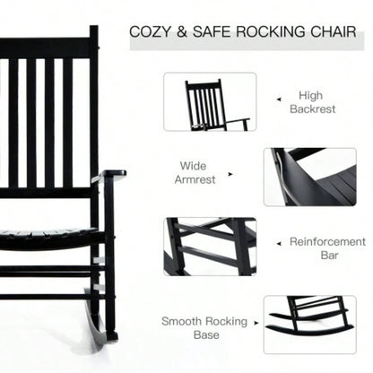 Outsunny Outdoor Rocking Chair, Patio Wooden Rocking Chair with Smooth Armrests, High Back Garden, Balcony, Porch, Supports Up to 352 lbs. Black