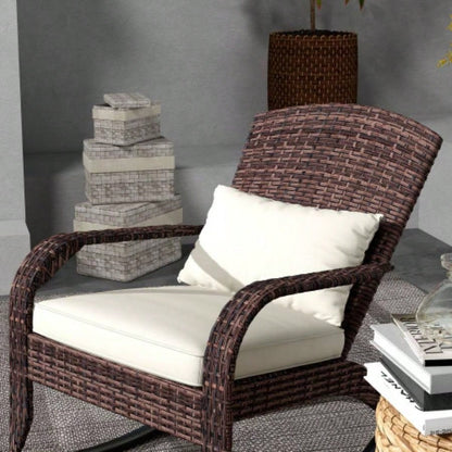 Outsunny Outdoor Wicker Adirondack Rocking Chair, Patio Rattan Rocker Chair with High Back, Cushion, and Pillow Garden, Porch, Balcony, White