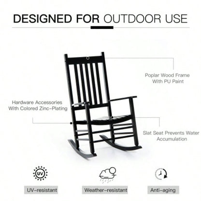 Outsunny Outdoor Rocking Chair, Patio Wooden Rocking Chair with Smooth Armrests, High Back Garden, Balcony, Porch, Supports Up to 352 lbs. Black