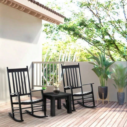 Outsunny Outdoor Rocking Chair, Patio Wooden Rocking Chair with Smooth Armrests, High Back Garden, Balcony, Porch, Supports Up to 352 lbs. Black