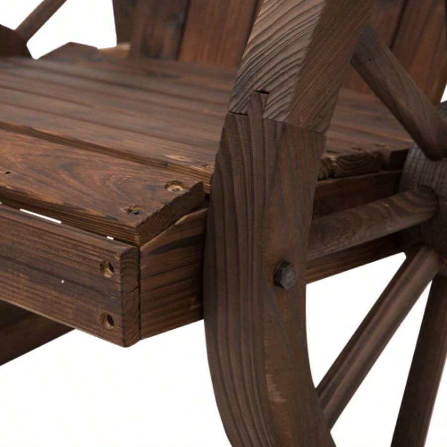 Outsunny Wooden Rocking Chair, Adirondack Rocker Chair/ Slatted Design and Oversized Back, Outdoor Rocking Chair with Wagon Wheel Armrest Porch, Poolside, and Garden, Carbonized