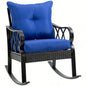 Outsunny Outdoor Wicker Rocking Chair with Padded Cushions, Aluminum Furniture Rattan Porch Rocker Chair/ Armrest Garden, Patio, and Backyard, Blue