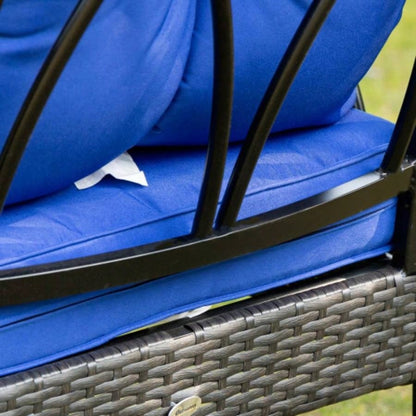 Outsunny Outdoor Wicker Rocking Chair with Padded Cushions, Aluminum Furniture Rattan Porch Rocker Chair/ Armrest Garden, Patio, and Backyard, Blue