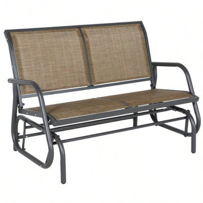 Outsunny 2 - Person Outdoor Glider, Patio Double Swing Rocking Chair Loveseat/Powder Coated Steel Frame Backyard Garden Porch, Light Mixed Brown