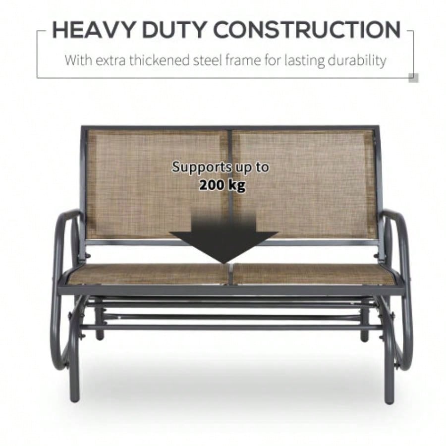 Outsunny 2 - Person Outdoor Glider, Patio Double Swing Rocking Chair Loveseat/Powder Coated Steel Frame Backyard Garden Porch, Light Mixed Brown