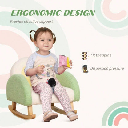 Qaba Kids Sofa, Rocking Toddler Sofa Chair with Solid Wooden Frame, Faux Lamb Fleece Fabric, Kids Arm Chair Nursery or Playroom, Ages 18 - 36 months, Green