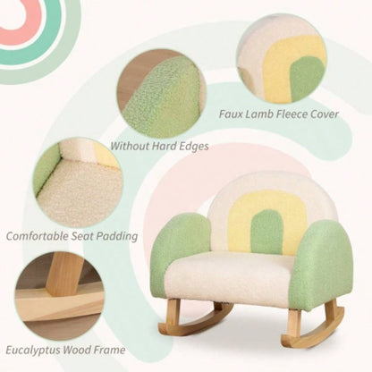 Qaba Kids Sofa, Rocking Toddler Sofa Chair with Solid Wooden Frame, Faux Lamb Fleece Fabric, Kids Arm Chair Nursery or Playroom, Ages 18 - 36 months, Green
