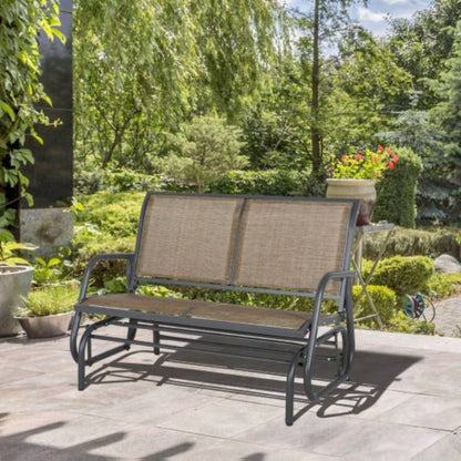 Outsunny 2 - Person Outdoor Glider, Patio Double Swing Rocking Chair Loveseat/Powder Coated Steel Frame Backyard Garden Porch, Light Mixed Brown