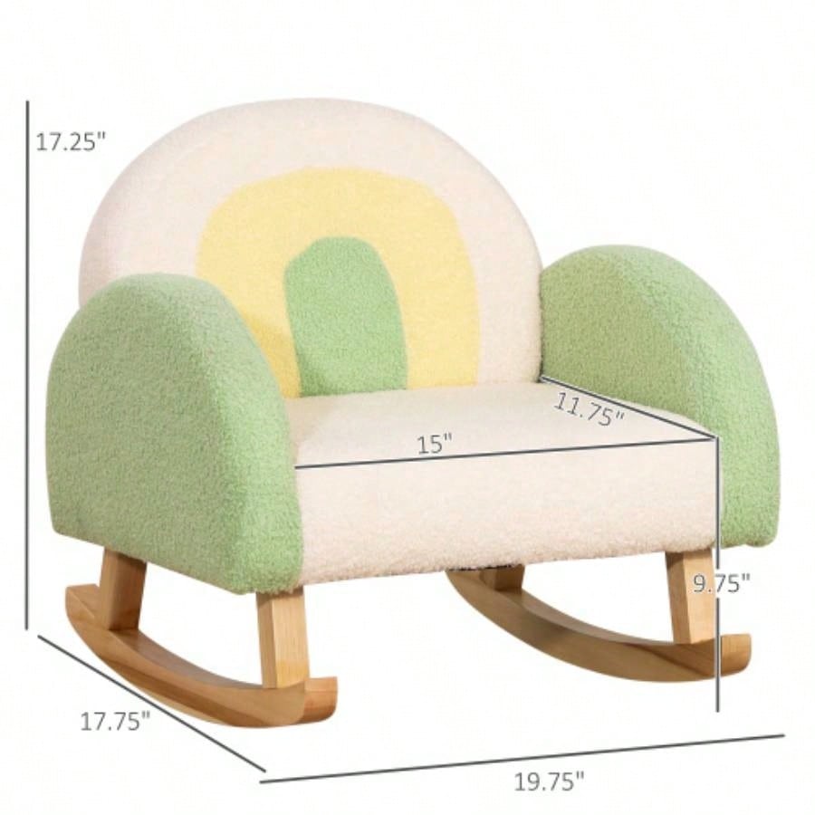 Qaba Kids Sofa, Rocking Toddler Sofa Chair with Solid Wooden Frame, Faux Lamb Fleece Fabric, Kids Arm Chair Nursery or Playroom, Ages 18 - 36 months, Green