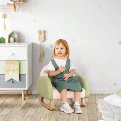 Qaba Kids Sofa, Rocking Toddler Sofa Chair with Solid Wooden Frame, Faux Lamb Fleece Fabric, Kids Arm Chair Nursery or Playroom, Ages 18 - 36 months, Green