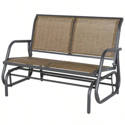 Outsunny 2 - Person Outdoor Glider, Patio Double Swing Rocking Chair Loveseat/Powder Coated Steel Frame Backyard Garden Porch, Light Mixed Brown
