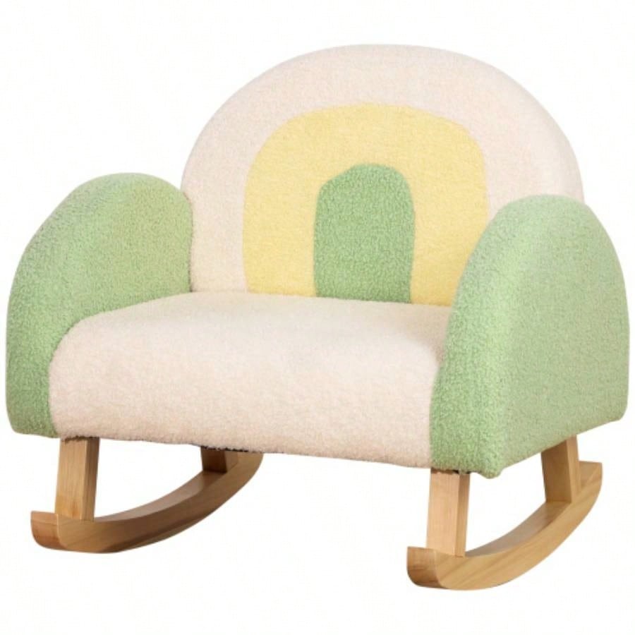 Qaba Kids Sofa, Rocking Toddler Sofa Chair with Solid Wooden Frame, Faux Lamb Fleece Fabric, Kids Arm Chair Nursery or Playroom, Ages 18 - 36 months, Green