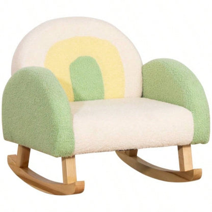 Qaba Kids Sofa, Rocking Toddler Sofa Chair with Solid Wooden Frame, Faux Lamb Fleece Fabric, Kids Arm Chair Nursery or Playroom, Ages 18 - 36 months, Green