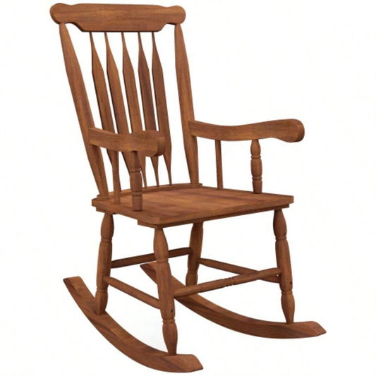 Outsunny Outdoor Wood Rocking Chair, 350 lbs. Porch Rocker with High Back Garden, Patio, Balcony, Teak