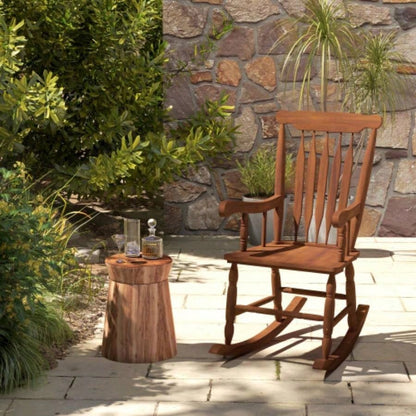 Outsunny Outdoor Wood Rocking Chair, 350 lbs. Porch Rocker with High Back Garden, Patio, Balcony, Teak