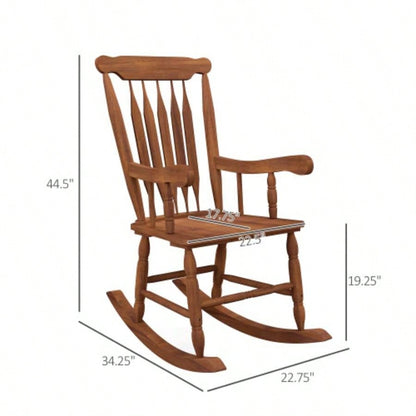 Outsunny Outdoor Wood Rocking Chair, 350 lbs. Porch Rocker with High Back Garden, Patio, Balcony, Teak