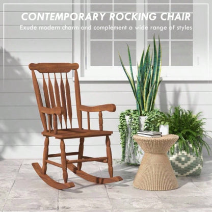 Outsunny Outdoor Wood Rocking Chair, 350 lbs. Porch Rocker with High Back Garden, Patio, Balcony, Teak