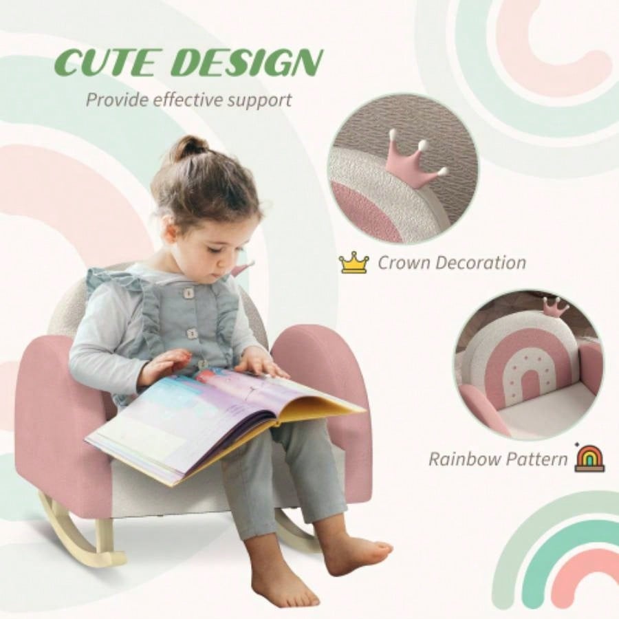 Qaba Kids Rocking Chair, Princess Crown Toddler Chair, Childrens Armchair Rocker with Backrest Bedroom, Playroom, Pink