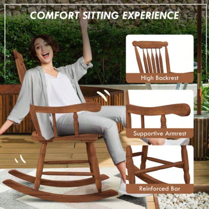Outsunny Outdoor Wood Rocking Chair, 350 lbs. Porch Rocker with High Back Garden, Patio, Balcony, Teak
