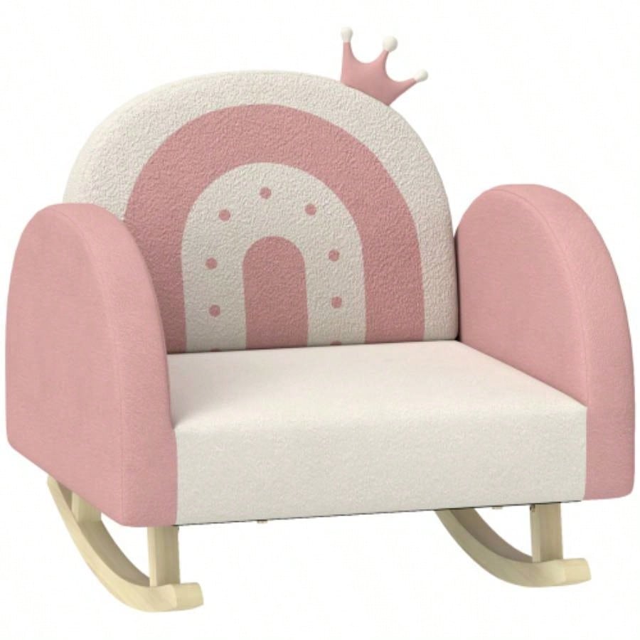 Qaba Kids Rocking Chair, Princess Crown Toddler Chair, Childrens Armchair Rocker with Backrest Bedroom, Playroom, Pink