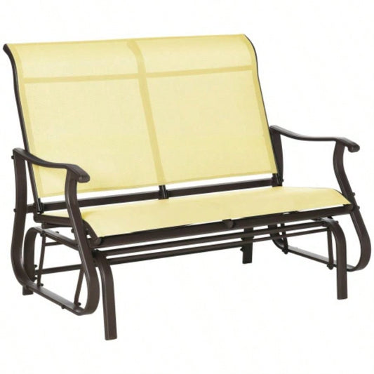 Outsunny 2 - Person Outdoor Glider Patio Glider Loveseat Chair with Powder Coated Steel Frame 2 Seats Porch Rocking Glider Backyard, Lawn, Garden and Porch, Beige