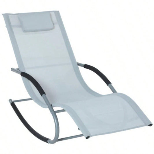 Outsunny Zero Rocking Chair Outdoor Chaise Lounge Chair Recliner Rocker with Detachable Pillow and Durable Weather - Fighting Fabric Patio, Deck, Pool,
