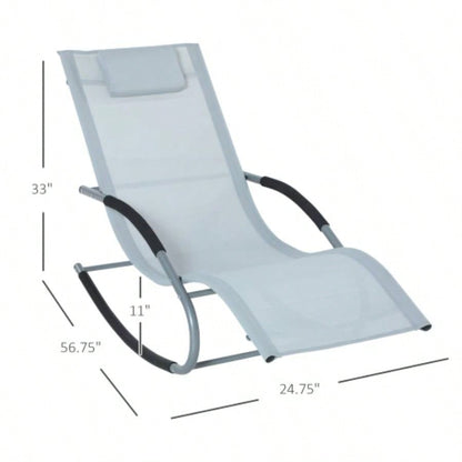 Outsunny Zero Rocking Chair Outdoor Chaise Lounge Chair Recliner Rocker with Detachable Pillow and Durable Weather - Fighting Fabric Patio, Deck, Pool,