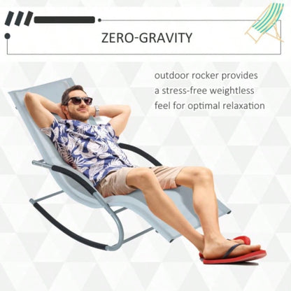 Outsunny Zero Rocking Chair Outdoor Chaise Lounge Chair Recliner Rocker with Detachable Pillow and Durable Weather - Fighting Fabric Patio, Deck, Pool,