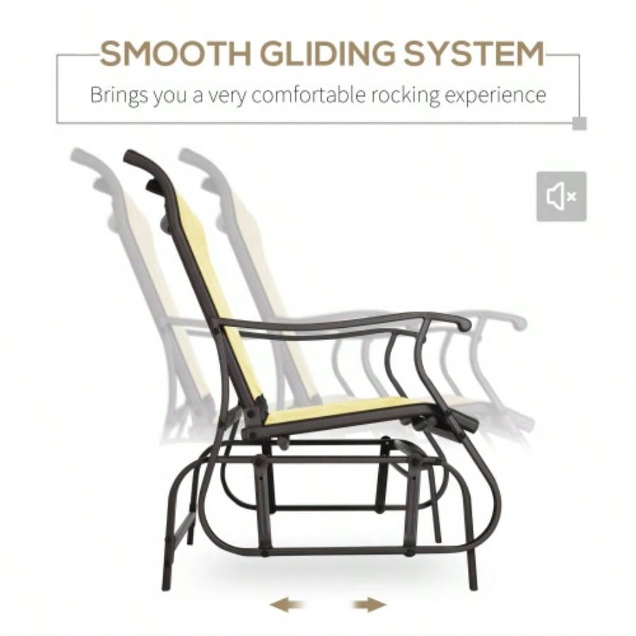 Outsunny 2 - Person Outdoor Glider Patio Glider Loveseat Chair with Powder Coated Steel Frame 2 Seats Porch Rocking Glider Backyard, Lawn, Garden and Porch, Beige