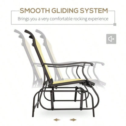 Outsunny 2 - Person Outdoor Glider Patio Glider Loveseat Chair with Powder Coated Steel Frame 2 Seats Porch Rocking Glider Backyard, Lawn, Garden and Porch, Beige