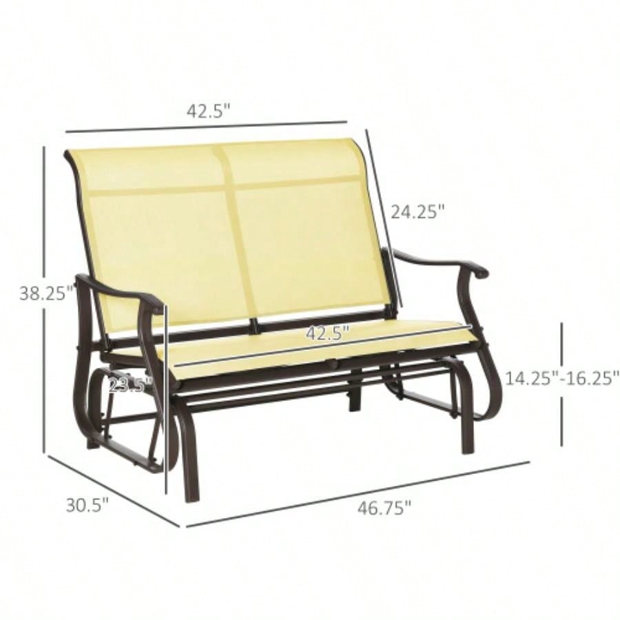 Outsunny 2 - Person Outdoor Glider Patio Glider Loveseat Chair with Powder Coated Steel Frame 2 Seats Porch Rocking Glider Backyard, Lawn, Garden and Porch, Beige