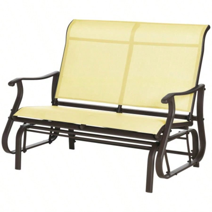 Outsunny 2 - Person Outdoor Glider Patio Glider Loveseat Chair with Powder Coated Steel Frame 2 Seats Porch Rocking Glider Backyard, Lawn, Garden and Porch, Beige