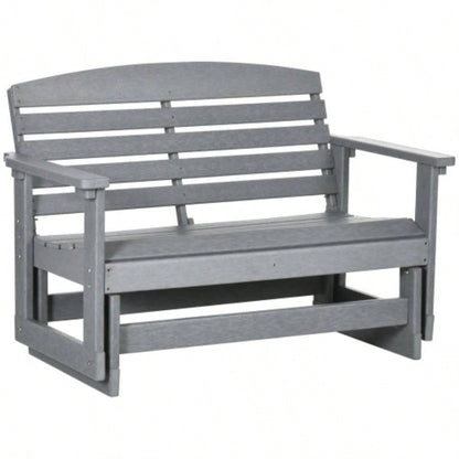 Outsunny 2 - Person Outdoor Glider Patio Double Swing Rocking Chair Loveseat/ Slatted HDPE Frame Backyard Garden Porch, Light Gray