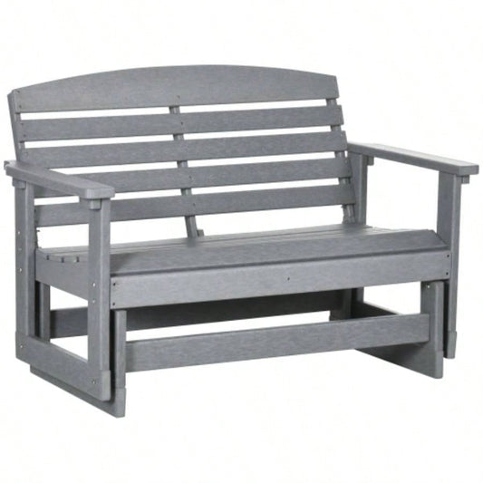 Outsunny 2 - Person Outdoor Glider Patio Double Swing Rocking Chair Loveseat/ Slatted HDPE Frame Backyard Garden Porch, Light Gray
